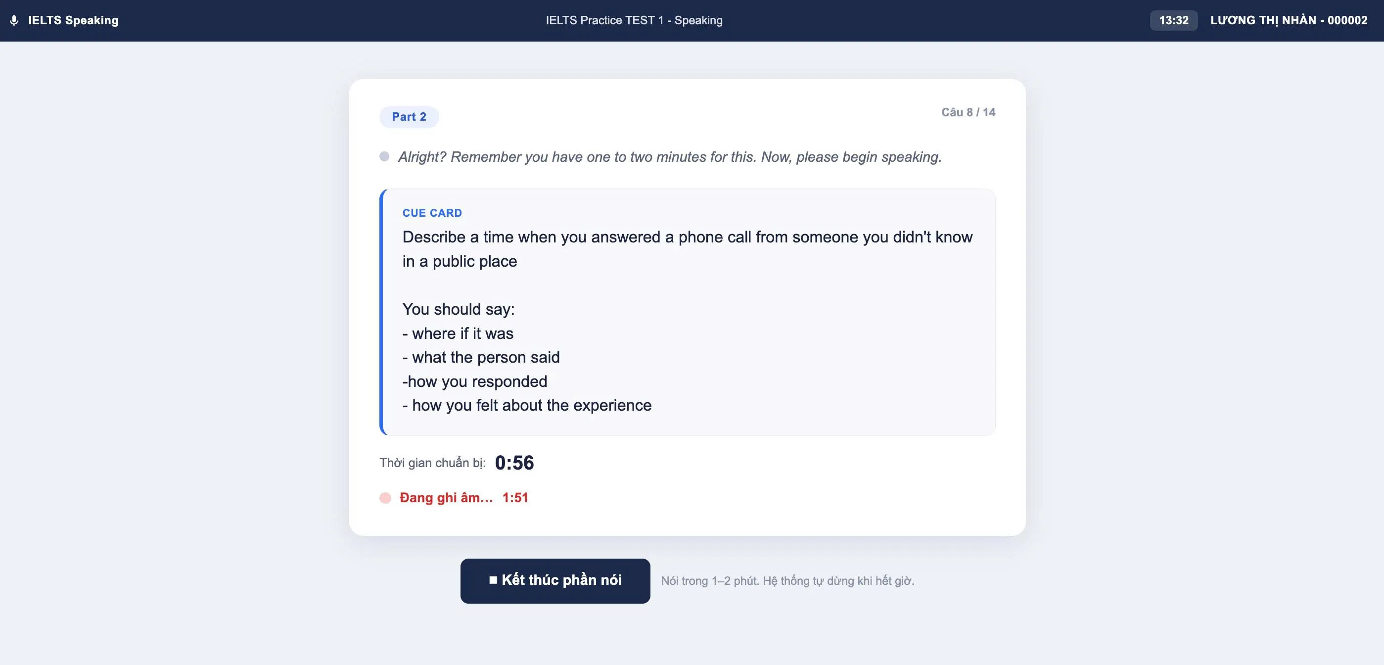 Phòng thi Speaking — hệ thống luyện thi IELTS WISE English